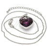 Rhodium Plated Pendant Necklace, Heart Design, with Amethyst Swarovski Crystals and White Micro Pave, Polished, Rhodium Finish, 04.239.0006.3.16