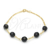 Oro Laminado Fancy Bracelet, Gold Filled Style with Black Azavache, Polished, Golden Finish, 03.02.0051.7