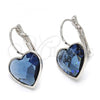 Rhodium Plated Leverback Earring, Heart Design, with Montana Swarovski Crystals, Polished, Rhodium Finish, 02.239.0013