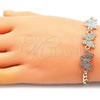 Oro Laminado Fancy Bracelet, Gold Filled Style Butterfly Design, with White Crystal, Polished, Tricolor, 03.380.0128.07