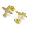 Oro Laminado Stud Earring, Gold Filled Style with White Micro Pave, Polished, Golden Finish, 02.344.0097