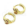 Oro Laminado Huggie Hoop, Gold Filled Style Leaf Design, with Garnet Micro Pave, Polished, Golden Finish, 02.210.0570.12