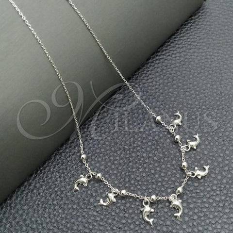 Sterling Silver Fancy Necklace, Dolphin and Ball Design, Polished, Silver Finish, 04.395.0005.18