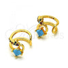 Oro Laminado Earcuff Earring, Gold Filled Style with Multicolor Micro Pave and Turquoise Cubic Zirconia, Polished, Golden Finish, 02.210.0677.1