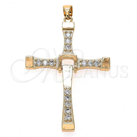 Oro Laminado Religious Pendant, Gold Filled Style Cross Design, with  Cubic Zirconia, Golden Finish, 05.195.0021