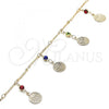 Oro Laminado Charm Anklet , Gold Filled Style Rattle Charm Design, with Multicolor Crystal, Polished, Golden Finish, 03.213.0116.10