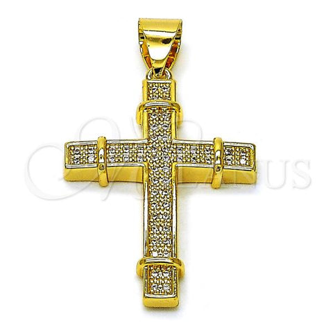 Oro Laminado Religious Pendant, Gold Filled Style Cross Design, with White Micro Pave, Polished, Golden Finish, 05.342.0219