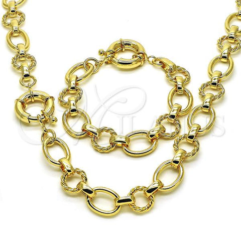 Oro Laminado Necklace and Bracelet, Gold Filled Style Chunky and Twist Design, Polished, Golden Finish, 06.415.0007