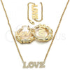 Oro Laminado Necklace, Bracelet and Earring, Gold Filled Style Love Design, Polished, Golden Finish, 06.63.0243