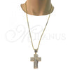 Oro Laminado Pendant Necklace, Gold Filled Style Cross Design, with White Crystal, Polished, Golden Finish, 04.242.0077.30