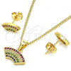 Oro Laminado Earring and Pendant Adult Set, Gold Filled Style with Multicolor Cubic Zirconia, Polished, Golden Finish, 10.342.0001