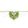 Oro Laminado Pendant Necklace, Gold Filled Style Eagle and Heart Design, with Green and White Cubic Zirconia, Polished, Golden Finish, 04.156.0187.3.20