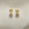 Oro Laminado Stud Earring, Gold Filled Style with Pink Cubic Zirconia, Polished, Golden Finish, 02.213.0358