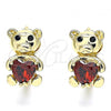 Oro Laminado Huggie Hoop, Gold Filled Style Teddy Bear and Heart Design, with Garnet Cubic Zirconia and Black Micro Pave, Polished, Golden Finish, 02.210.0460.2.15