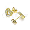 Oro Laminado Stud Earring, Gold Filled Style Heart Design, with White Micro Pave, Polished, Golden Finish, 02.342.0132