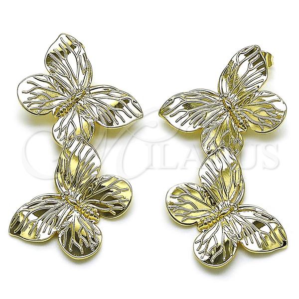 Oro Laminado Stud Earring, Gold Filled Style Butterfly Design, Polished, Golden Finish, 02.428.0022