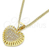 Oro Laminado Pendant Necklace, Gold Filled Style Heart Design, with White Micro Pave, Polished, Golden Finish, 04.156.0378.20