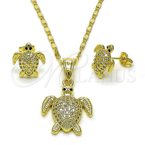 Oro Laminado Earring and Pendant Adult Set, Gold Filled Style Turtle Design, with White Cubic Zirconia, Polished, Golden Finish, 10.411.0014
