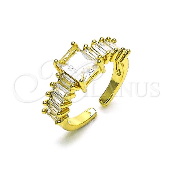 Oro Laminado Multi Stone Ring, Gold Filled Style Baguette Design, with White Cubic Zirconia, Polished, Golden Finish, 01.341.0107