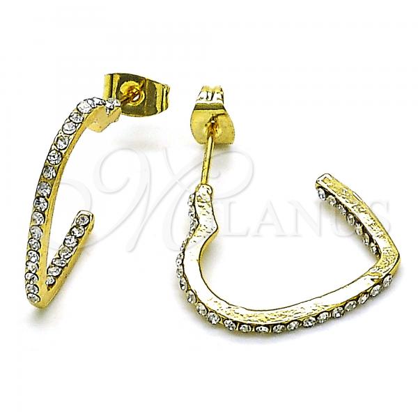 Oro Laminado Stud Earring, Gold Filled Style Heart Design, with White Crystal, Polished, Golden Finish, 02.379.0049.1