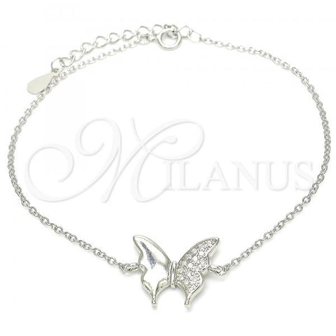 Sterling Silver Fancy Bracelet, Butterfly Design, with White Cubic Zirconia, Polished, Rhodium Finish, 03.336.0058.07