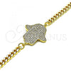 Oro Laminado Fancy Bracelet, Gold Filled Style Hand of God Design, with White Micro Pave, Polished, Golden Finish, 03.368.0089.08
