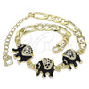 Oro Laminado Fancy Bracelet, Gold Filled Style Elephant Design, with White Crystal, Black Enamel Finish, Golden Finish, 03.351.0109.07