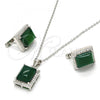 Sterling Silver Earring and Pendant Adult Set, with Green Cubic Zirconia and White Micro Pave, Polished, Rhodium Finish, 10.175.0065.1