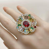 Oro Laminado Multi Stone Ring, Gold Filled Style Cluster Design, with Multicolor and Garnet Cubic Zirconia, Polished, Golden Finish, 01.266.0072