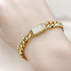 Oro Laminado Fancy Bracelet, Gold Filled Style Miami Cuban Design, with White Micro Pave, Polished, Golden Finish, 03.156.0040.07