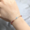 Sterling Silver Fancy Bracelet, Ball and Evil Eye Design, with Orange Red Crystal, Polished, Silver Finish, 03.409.0177.07