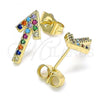 Oro Laminado Stud Earring, Gold Filled Style with Multicolor Cubic Zirconia, Polished, Golden Finish, 02.210.0446.1