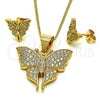 Oro Laminado Earring and Pendant Adult Set, Gold Filled Style Butterfly Design, with White Micro Pave, Polished, Golden Finish, 10.342.0066