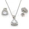 Sterling Silver Earring and Pendant Adult Set, with White Cubic Zirconia, Polished, Rhodium Finish, 10.175.0052