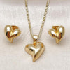 Oro Laminado Earring and Pendant Adult Set, Gold Filled Style Heart Design, Polished, Golden Finish, 10.342.0196