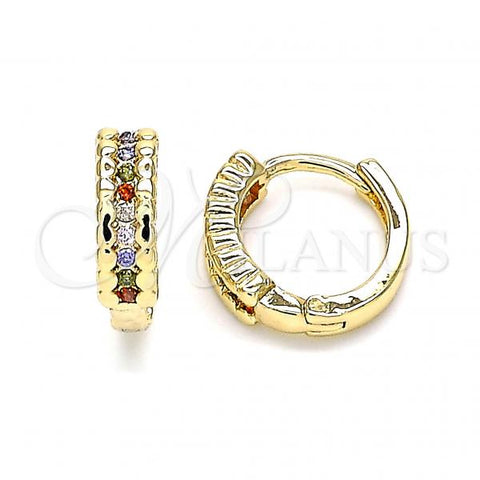 Oro Laminado Huggie Hoop, Gold Filled Style with Multicolor Micro Pave, Polished, Golden Finish, 02.284.0042.2.12