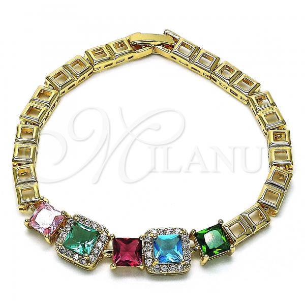 Oro Laminado Fancy Bracelet, Gold Filled Style with Multicolor Cubic Zirconia and White Micro Pave, Polished, Golden Finish, 03.283.0123.07