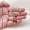 Oro Laminado Earring and Pendant Adult Set, Gold Filled Style Strawberry and Ball Design, with Garnet Pearl, Red Enamel Finish, Golden Finish, 10.417.0024