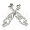 Sterling Silver Long Earring, Teardrop Design, with White Cubic Zirconia, Polished, Rhodium Finish, 02.337.0002