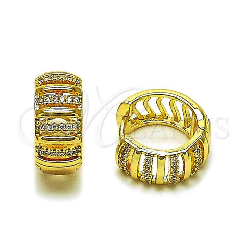 Oro Laminado Huggie Hoop, Gold Filled Style with White Micro Pave, Polished, Golden Finish, 02.283.0266.18