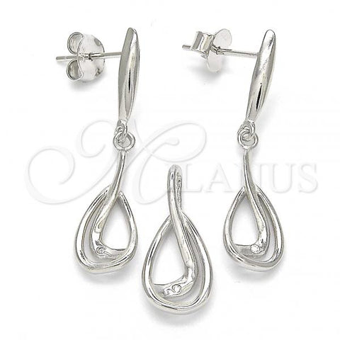 Sterling Silver Earring and Pendant Adult Set, Teardrop Design, Polished, Rhodium Finish, 10.337.0005