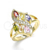 Oro Laminado Multi Stone Ring, Gold Filled Style with Multicolor Cubic Zirconia, Polished, Golden Finish, 01.210.0112.07