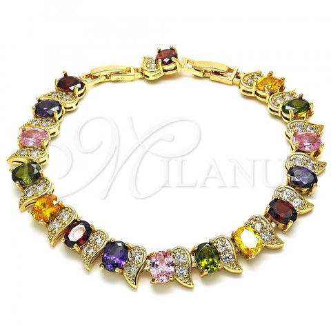 Oro Laminado Tennis Bracelet, Gold Filled Style with Multicolor Cubic Zirconia, Polished, Golden Finish, 03.206.0007.13.07