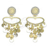 Oro Laminado Long Earring, Gold Filled Style with White Crystal, Polished, Golden Finish, 02.331.0058
