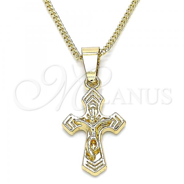 Oro Laminado Pendant Necklace, Gold Filled Style Crucifix Design, Polished, Golden Finish, 04.242.0102.20