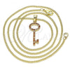 Oro Laminado Pendant Necklace, Gold Filled Style key Design, with Garnet Micro Pave, Polished, Golden Finish, 04.344.0012.1.20