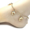 Oro Laminado Charm Anklet , Gold Filled Style Dolphin Design, Polished, Golden Finish, 03.63.2024.10
