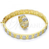 Oro Laminado Set Bangle, Gold Filled Style Greek Key and Flower Design, Diamond Cutting Finish, Two Tone, 13.99.0003.05.07 (09 MM Thickness, Size 7)