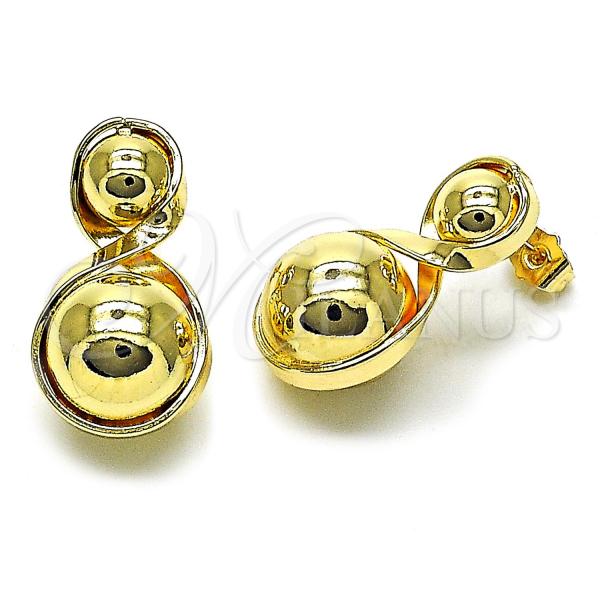 Oro Laminado Stud Earring, Gold Filled Style Ball and Infinite Design, Polished, Golden Finish, 02.428.0010