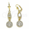 Oro Laminado Long Earring, Gold Filled Style San Benito Design, with White Cubic Zirconia, Polished, Golden Finish, 02.351.0030